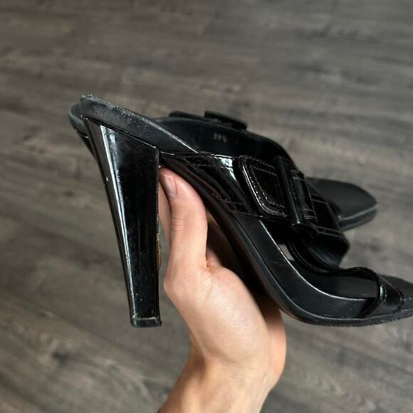 Rare Vintage Prada Sport Black Leather Wedge Chunky Buckle Pump Mule Heels - Picture 3 of 8